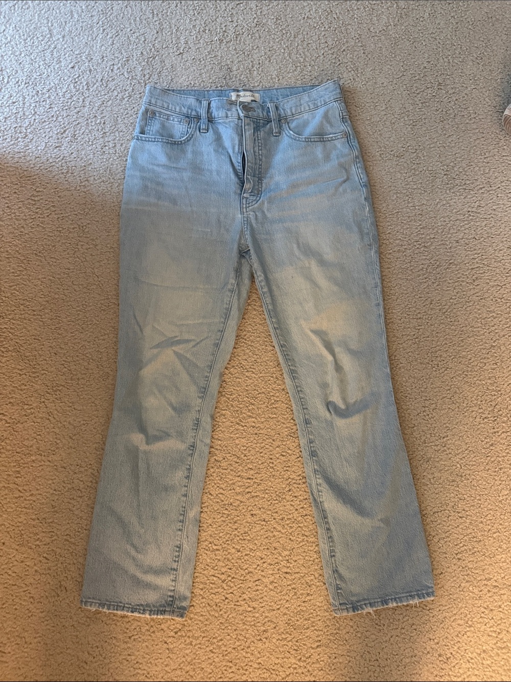 MADEWELL women’s slim demi boot high waisted light wash jeans
